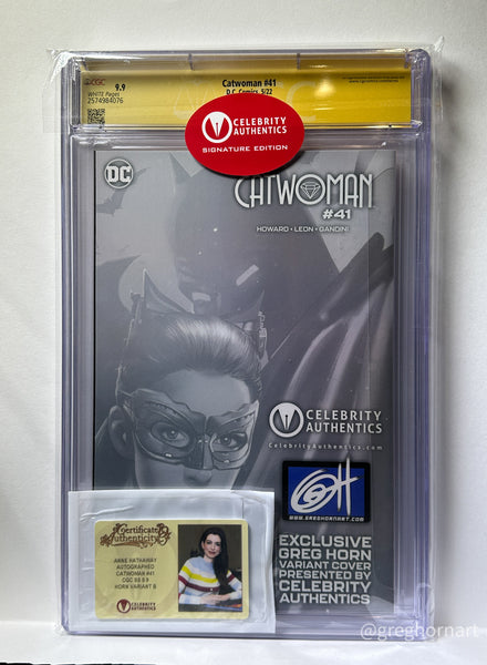 Catwoman #41 Rare 9.9 Cover B Dual-Signed by Anne Hathaway & Greg Horn w Signature 3.0 (Copy)