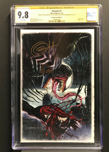 Venom # 1 Greg Horn Art CGC  9.8 Signature Series Triple Signed Set!
