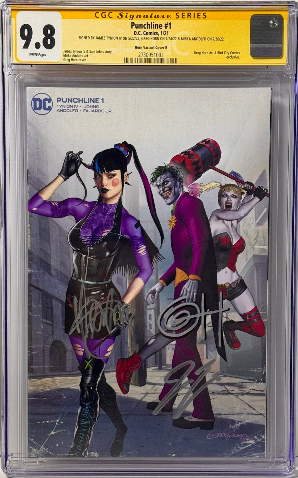 Triple-Signed CGC Signature Series 9.8 Punchline #1 Cover B Signed by Mirka Andolfo, James Tynion IV, & Greg Horn