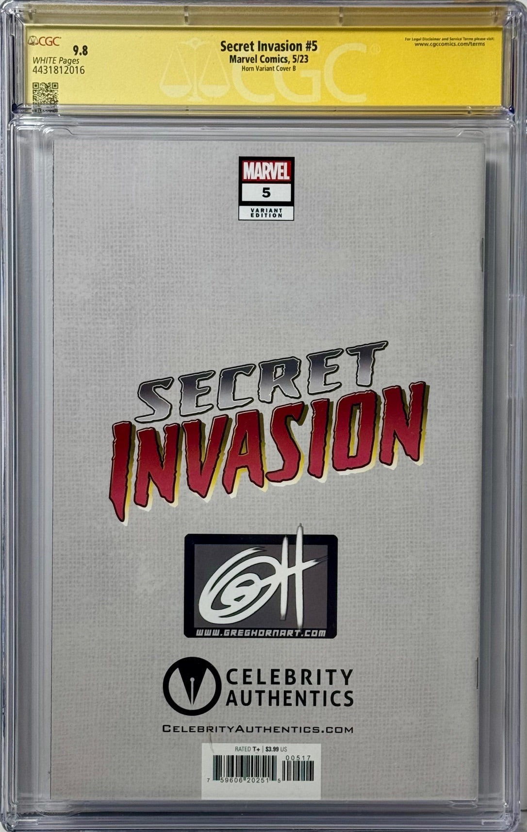 CGC Signature Series 9.8 Secret Invasion #5 Greg Horn Art Ed. The Coll