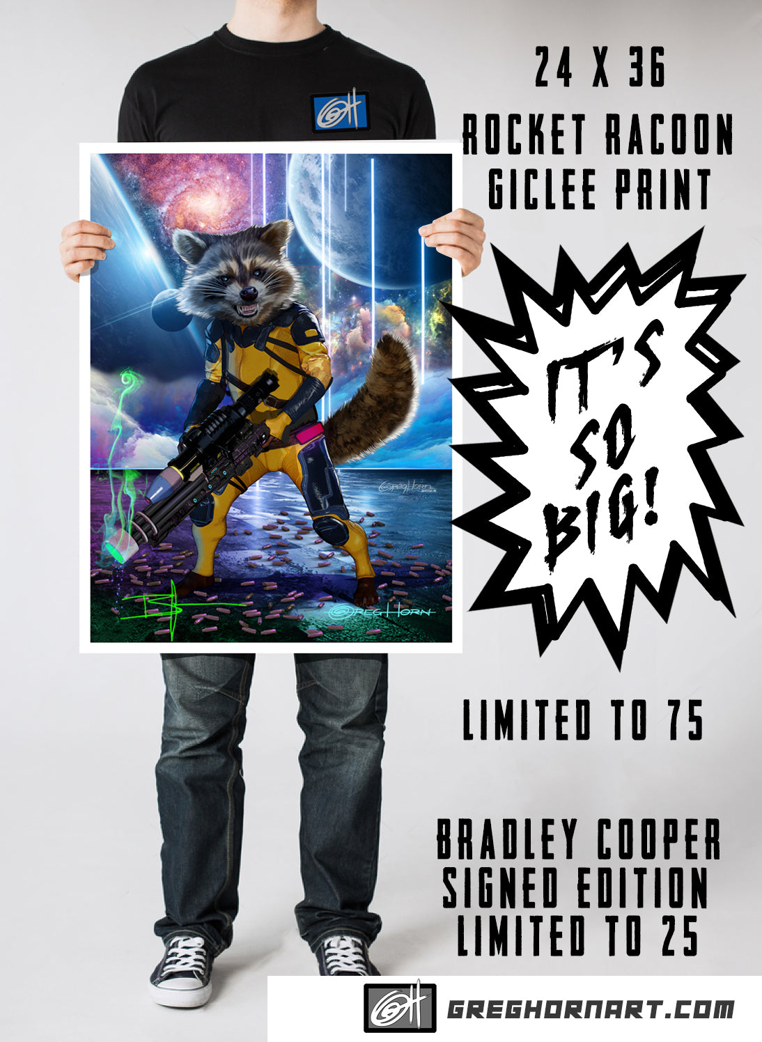 ROCKET RACOON - 24 x 36 Giclee print - w Bradley Cooper Limited Edition