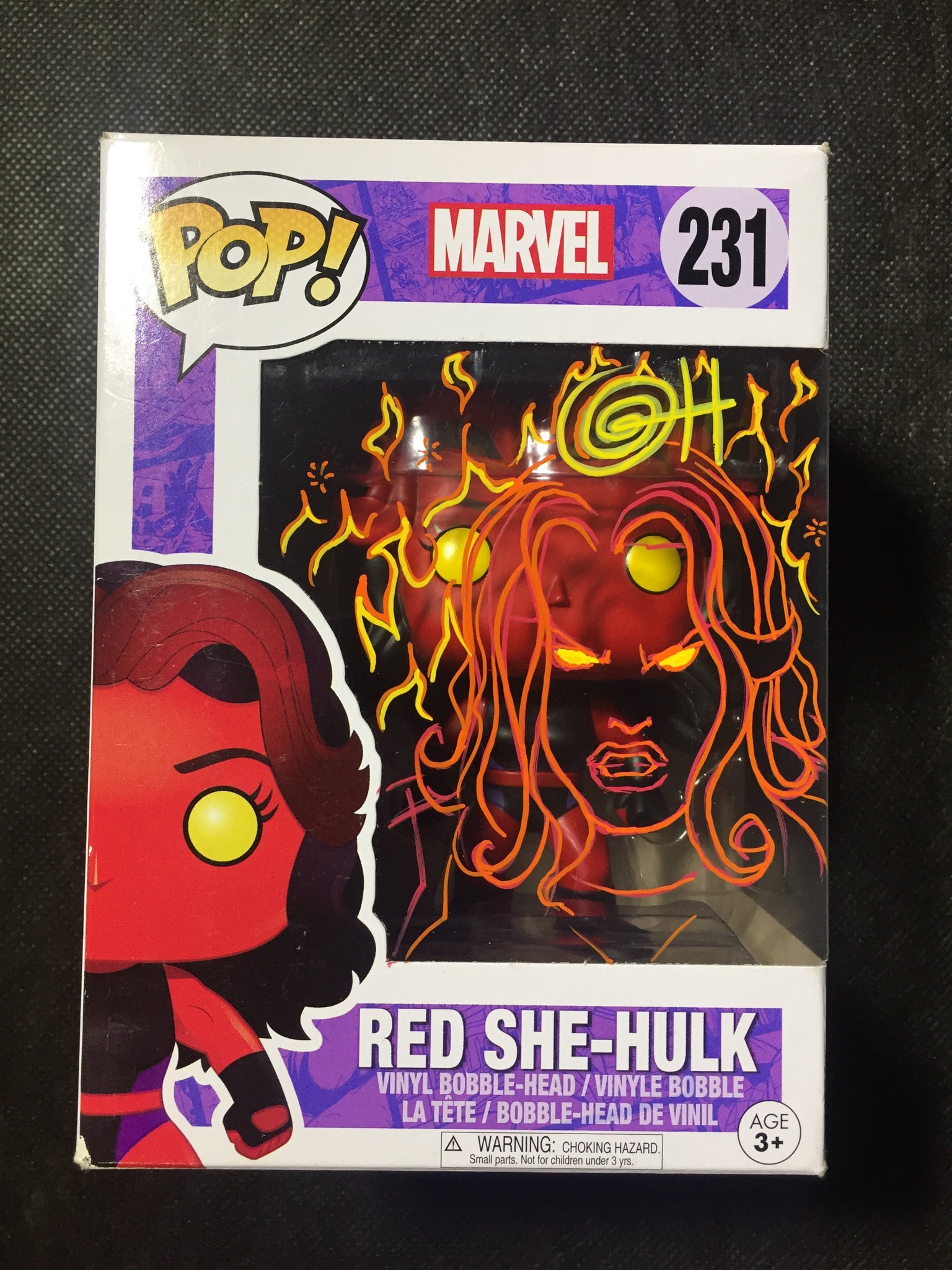Red She-Hulk PoP! Remarked with Red She-Hulk & Flames.