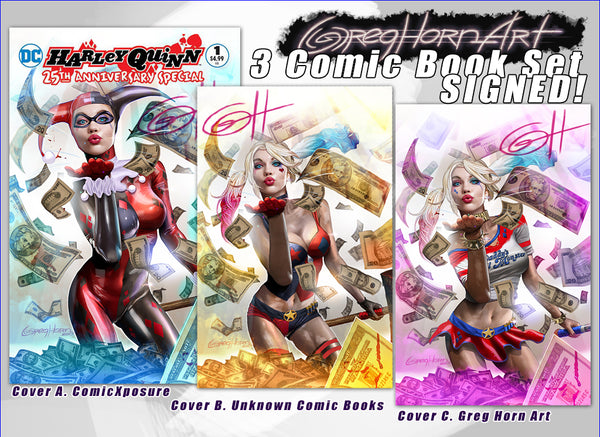 Harley quinn 25th anniversary Special #1 store exclusive variant signed by digital artist Greg Horn